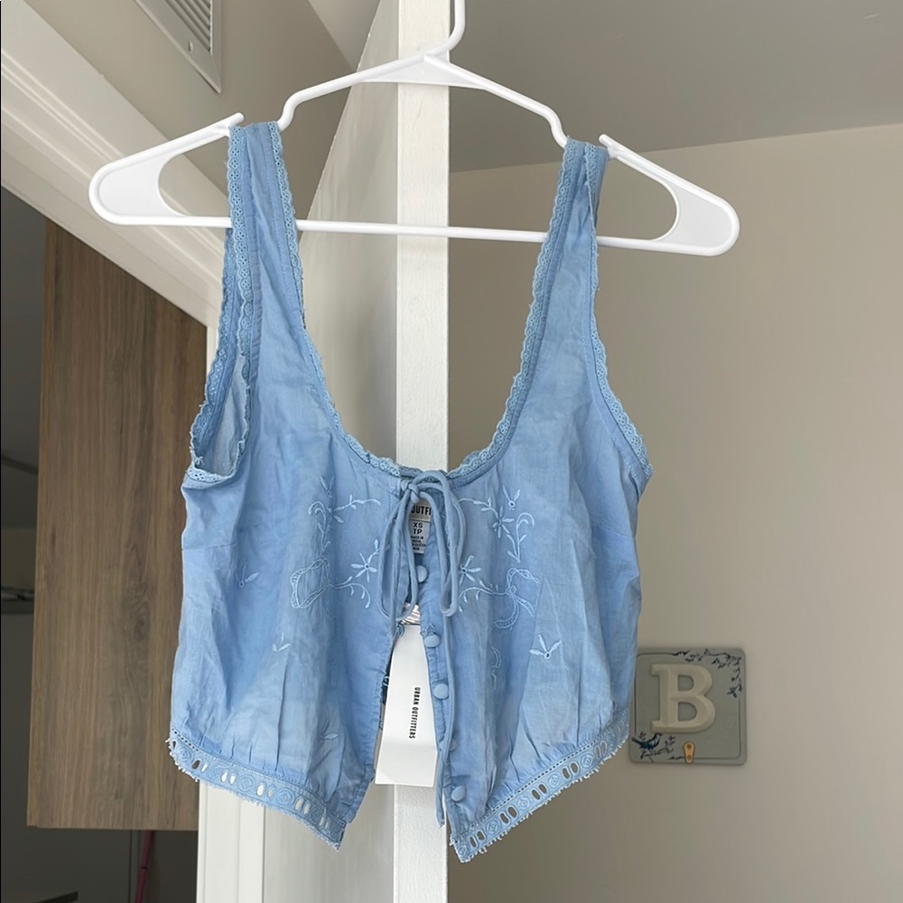 Blue Lace Trim Women's Top